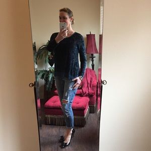 Long sleeved velvet burnout top